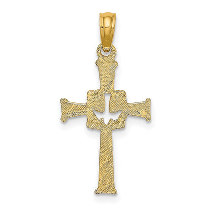 10K Gelbgold 10K Poliert und Graviert Kreuz Taube Charm