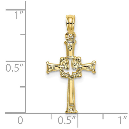 10K Gelbgold 10K Poliert und Graviert Kreuz Taube Charm