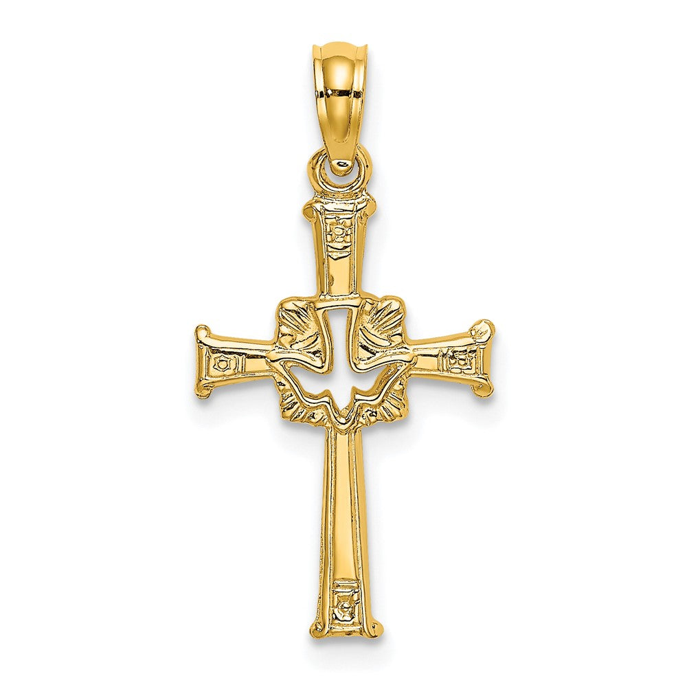 10K Gelbgold 10K Poliert und Graviert Kreuz Taube Charm