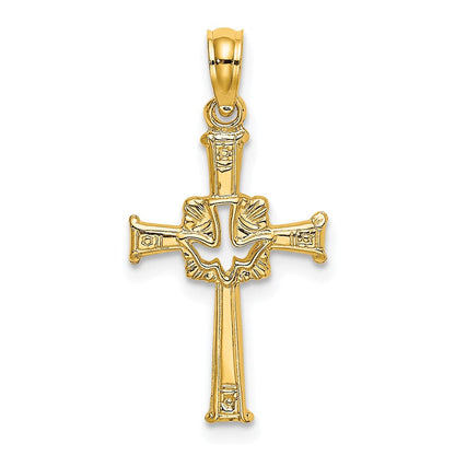 10K Gelbgold 10K Poliert und Graviert Kreuz Taube Charm