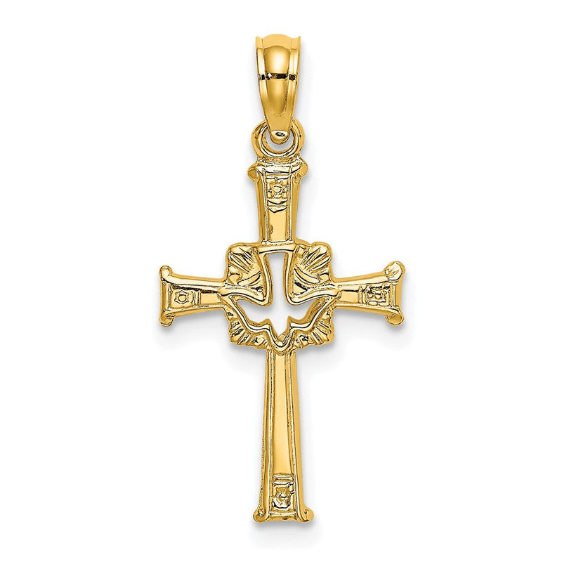 10K Gelbgold 10K Poliert und Graviert Kreuz Taube Charm