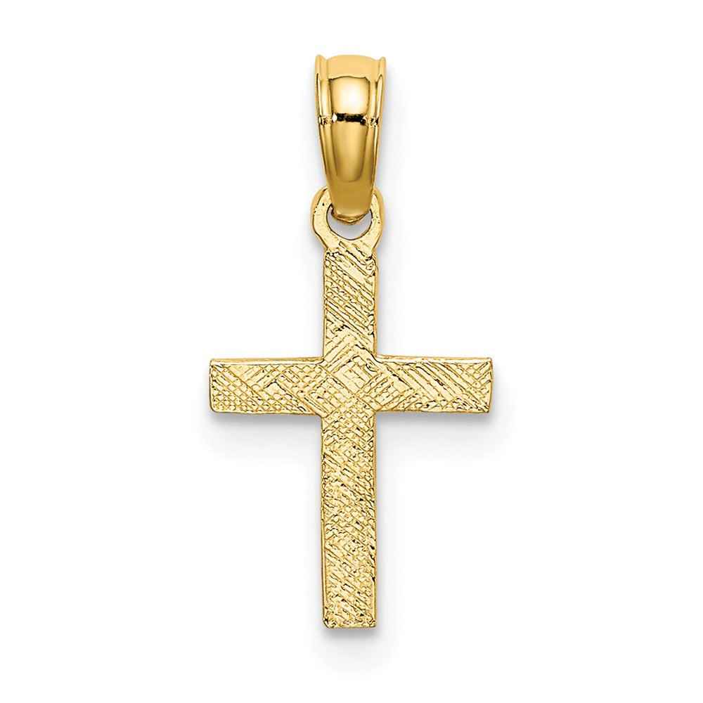 10K Gelbgold 10K Poliert und Graviert Mini Kreuz mit Blume Charm