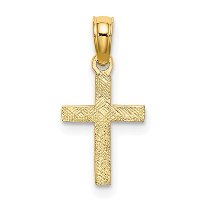 10K Gelbgold 10K Poliert und Graviert Mini Kreuz mit Blume Charm