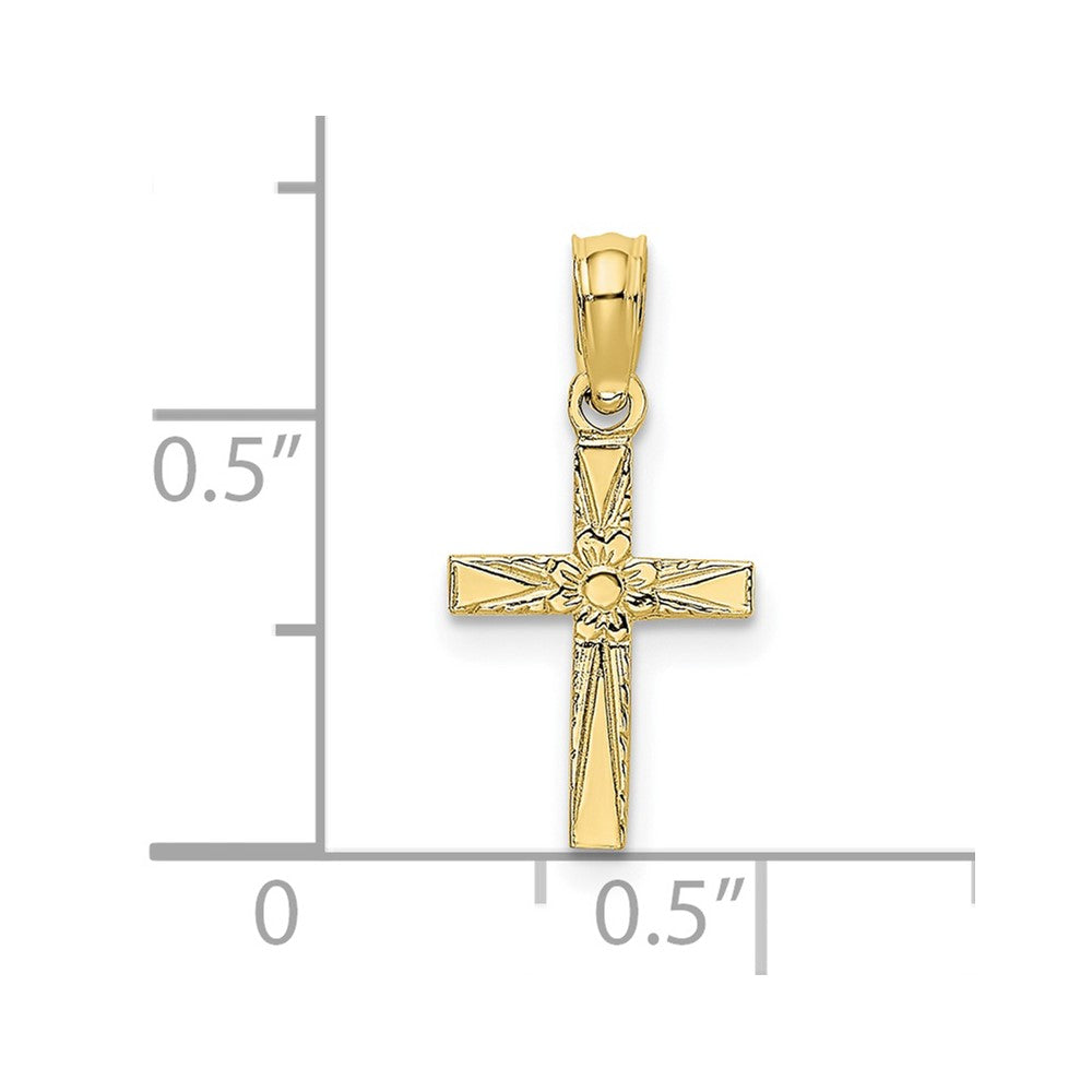 10K Gelbgold 10K Poliert und Graviert Mini Kreuz mit Blume Charm