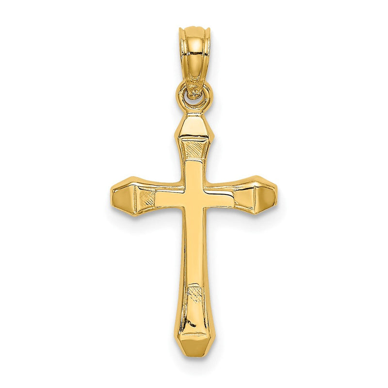 10K Gelbgold 10K Poliert Abgeschrägt Tips Kreuz Charm