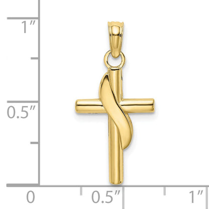 10K Gelbgold 10K Poliert mit Banner Kreuz Charm