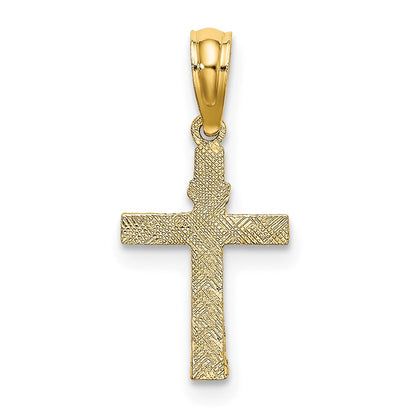 10K Gelbgold 10K Strukturiert Mini Kreuz mit Herz Charm