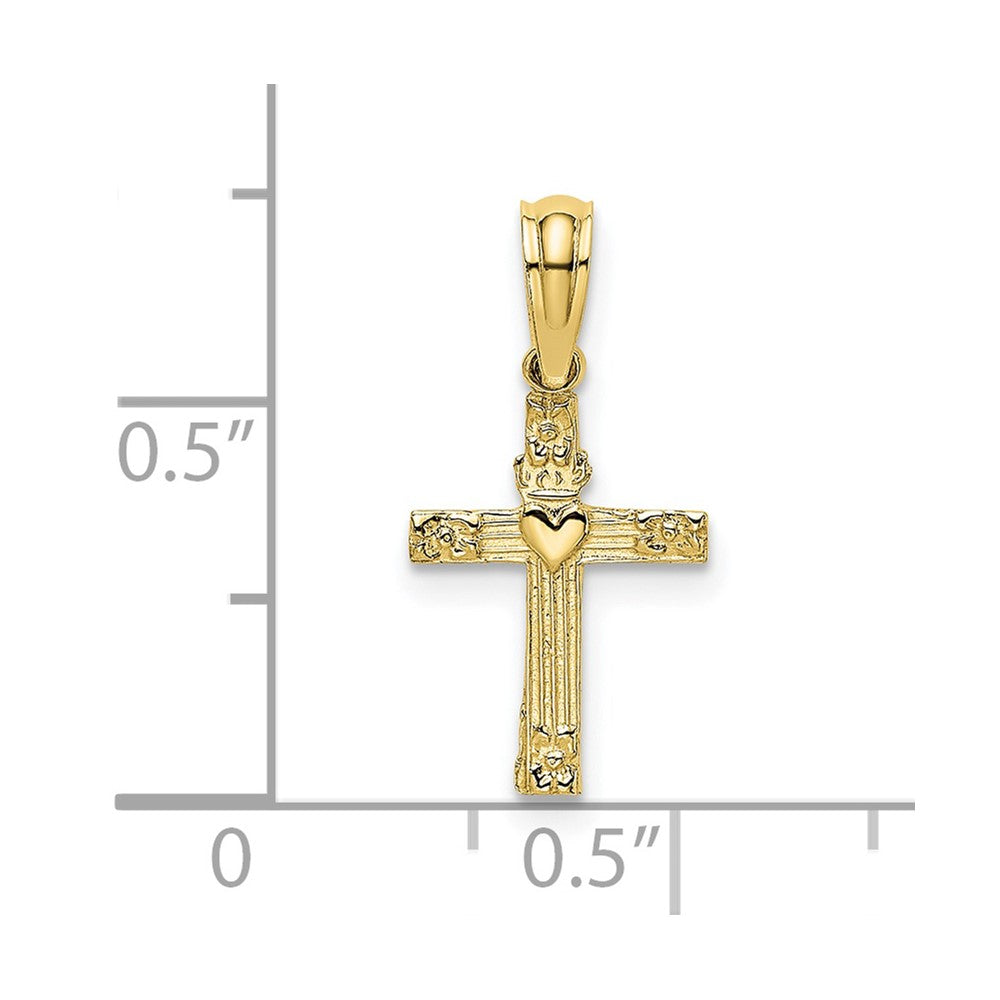 10K Gelbgold 10K Strukturiert Mini Kreuz mit Herz Charm