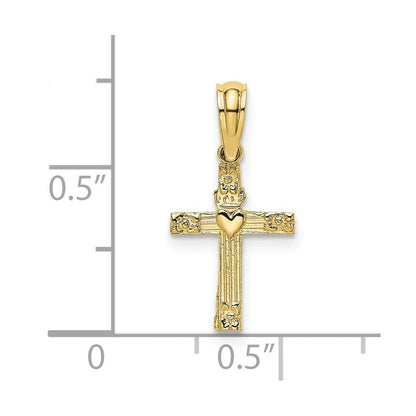 10K Gelbgold 10K Strukturiert Mini Kreuz mit Herz Charm