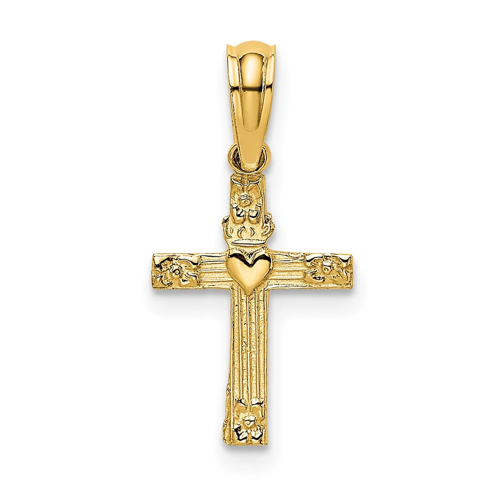 10K Gelbgold 10K Strukturiert Mini Kreuz mit Herz Charm