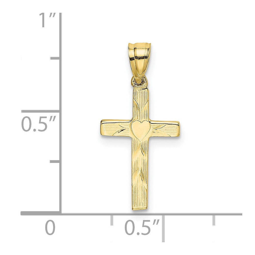 10K Gelbgold 10K Poliert und Graviert Kreuz mit Herz Mittig Charm