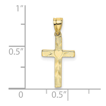 10K Gelbgold 10K Poliert und Graviert Kreuz mit Herz Mittig Charm