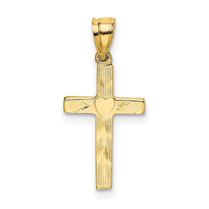 10K Gelbgold 10K Poliert und Graviert Kreuz mit Herz Mittig Charm