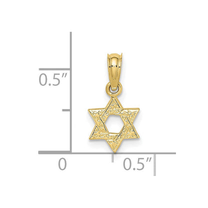 10K Gelbgold 10K Mini Stern Of David mit Graviert Wirbel Charm