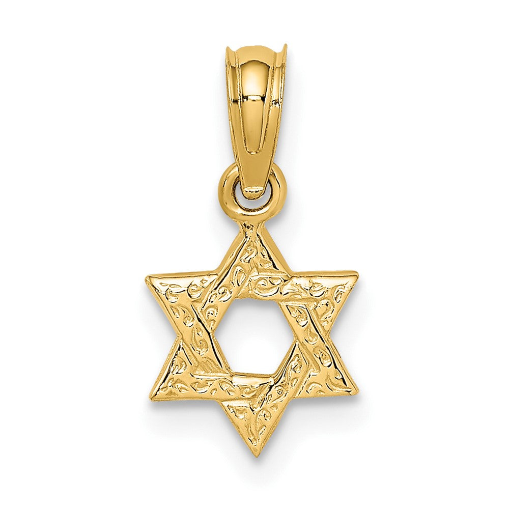 10K Gelbgold 10K Mini Stern Of David mit Graviert Wirbel Charm