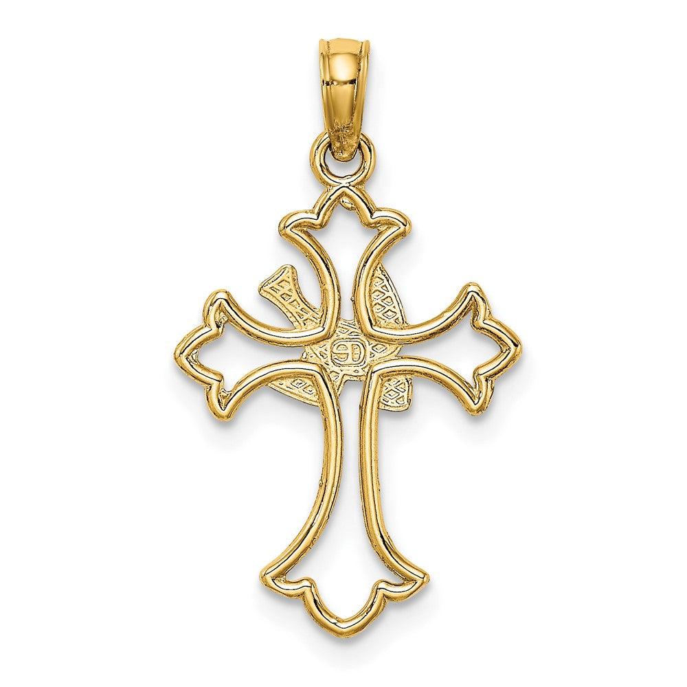 10K Gelbgold 10K Ausgeschnitten Taube Mittig Kreuz Charm