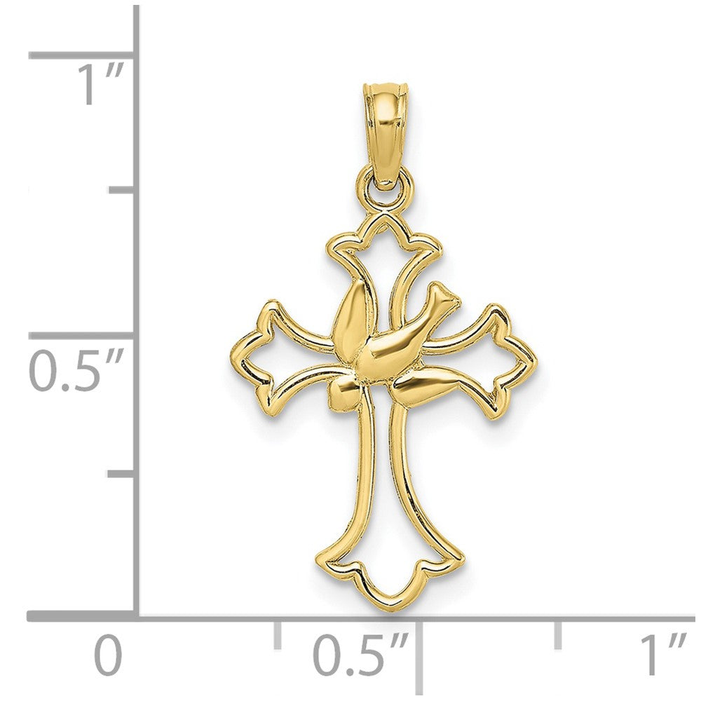 10K Gelbgold 10K Ausgeschnitten Taube Mittig Kreuz Charm