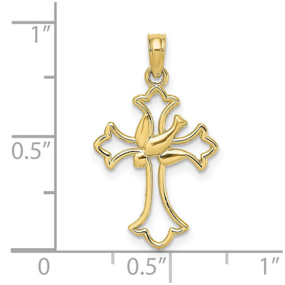 10K Gelbgold 10K Ausgeschnitten Taube Mittig Kreuz Charm