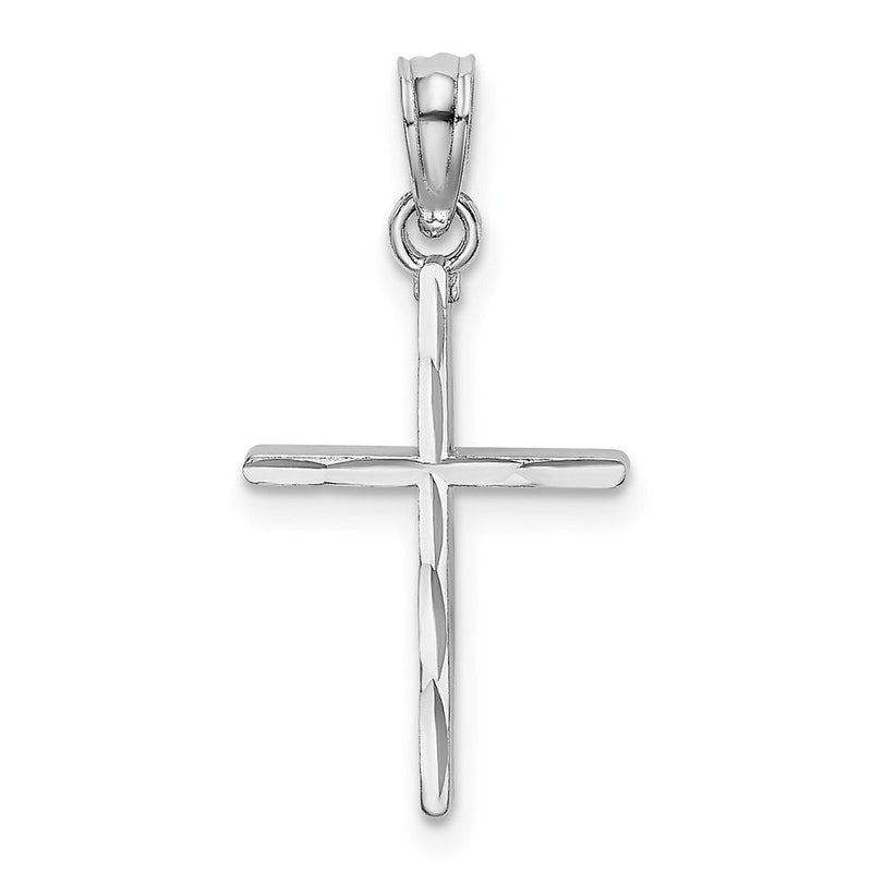 10K Weißgold 10K Diamantiert und Poliert Kreuz Charm