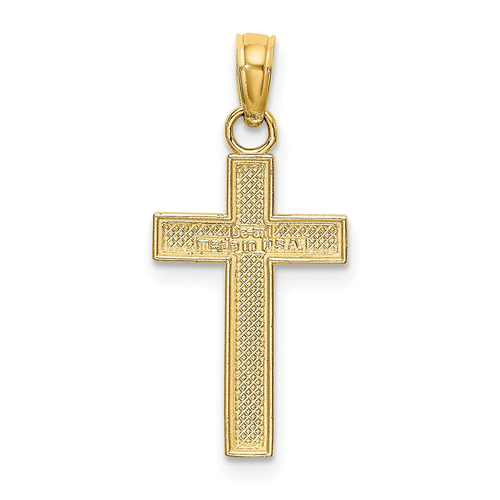 10K Gelbgold 10K Poliert Block Style Gekugelt Kante Kreuz Charm