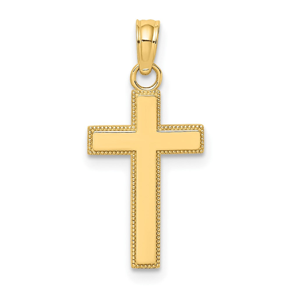 10K Gelbgold 10K Poliert Block Style Gekugelt Kante Kreuz Charm