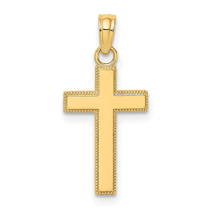 10K Gelbgold 10K Poliert Block Style Gekugelt Kante Kreuz Charm