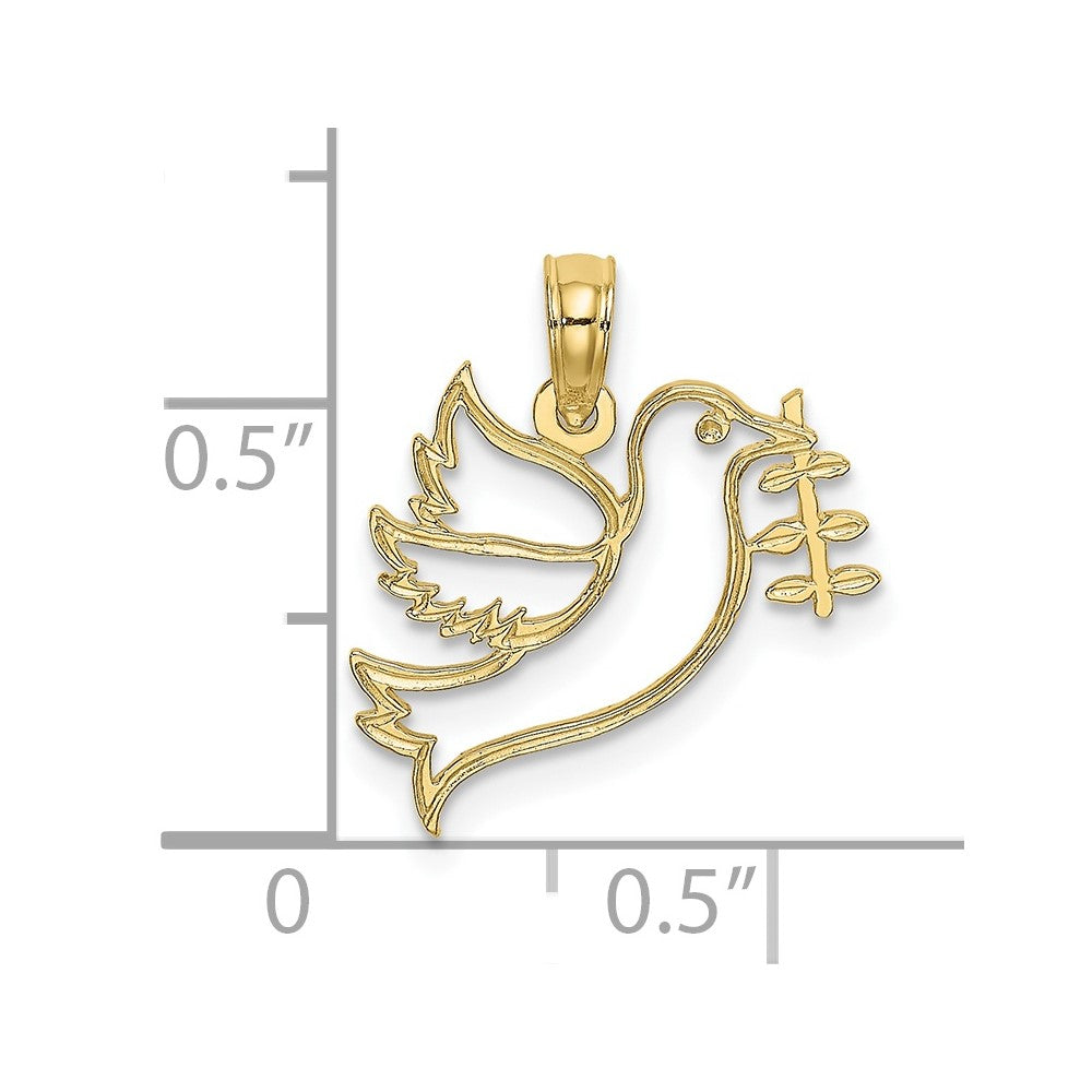 10K Gelbgold 10K Ausgeschnitten Taube mit Olive Branch Charm