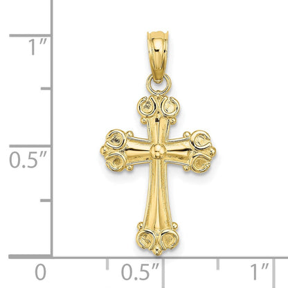 10K Gelbgold 10K Kreuz mit Ranke Tips und Knopf Mittig Charm