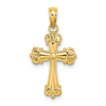 10K Gelbgold 10K Kreuz mit Ranke Tips und Knopf Mittig Charm