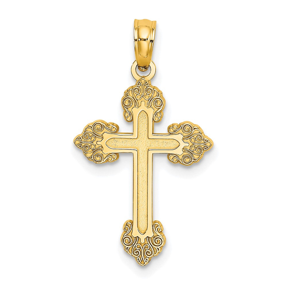10K Gelbgold 10K Poliert und Strukturiert Fantasie Kreuz Charm