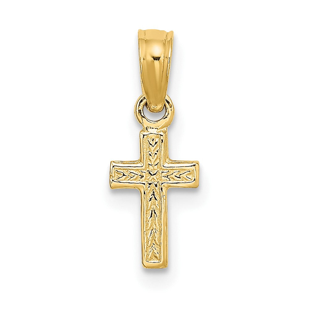 10K Gelbgold 10K Poliert und Graviert Mini Kreuz Charm