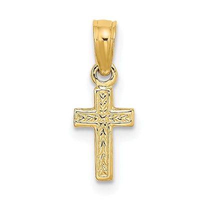 10K Gelbgold 10K Poliert und Graviert Mini Kreuz Charm