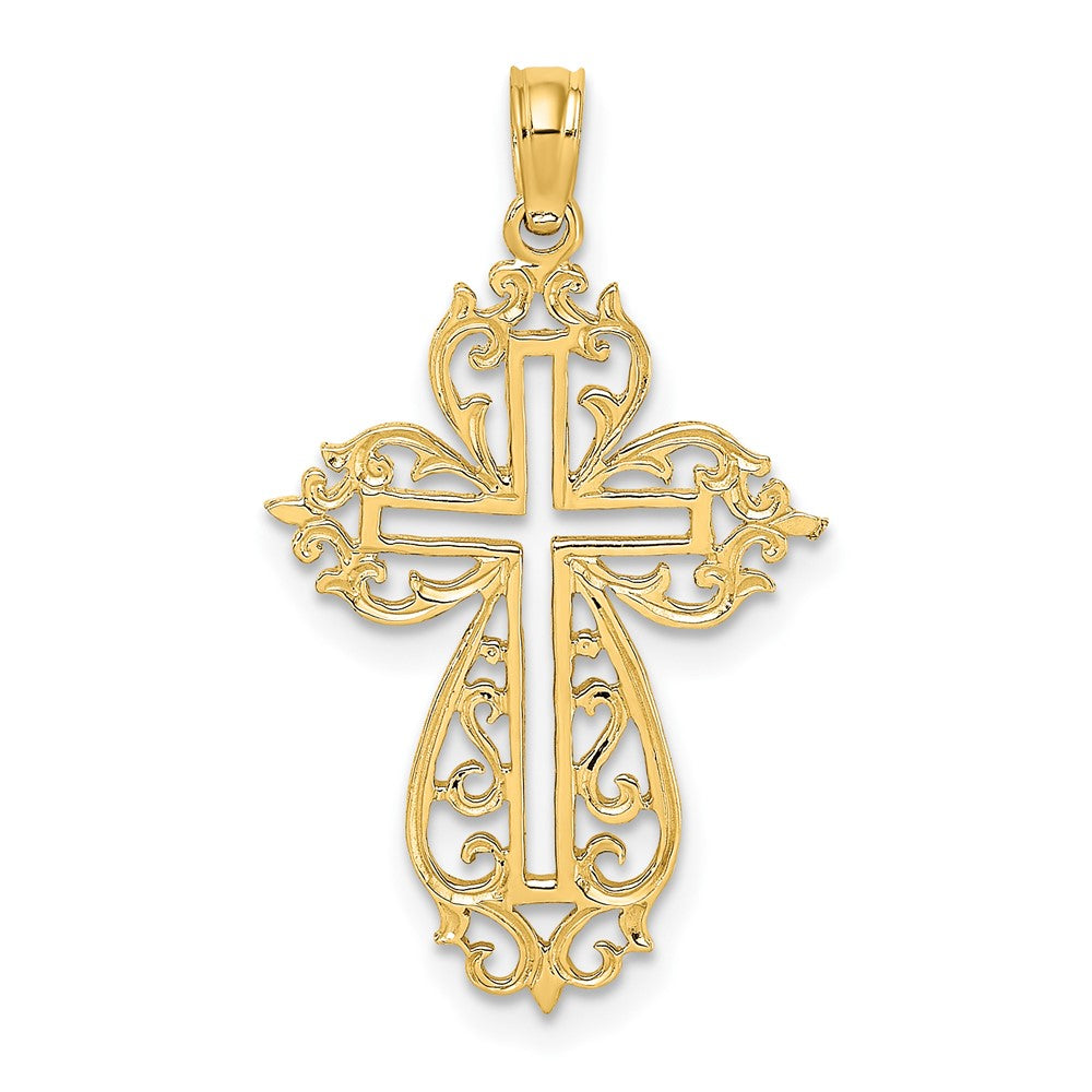 10K Gelbgold 10K Ausgeschnitten Ranke Framed Kreuz Charm