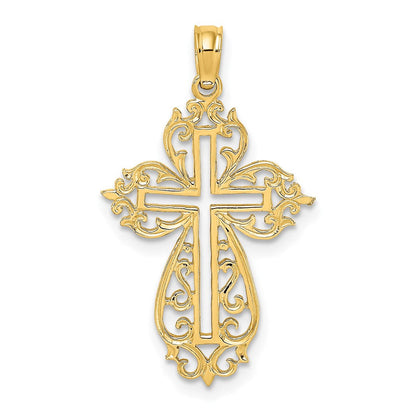 10K Gelbgold 10K Ausgeschnitten Ranke Framed Kreuz Charm