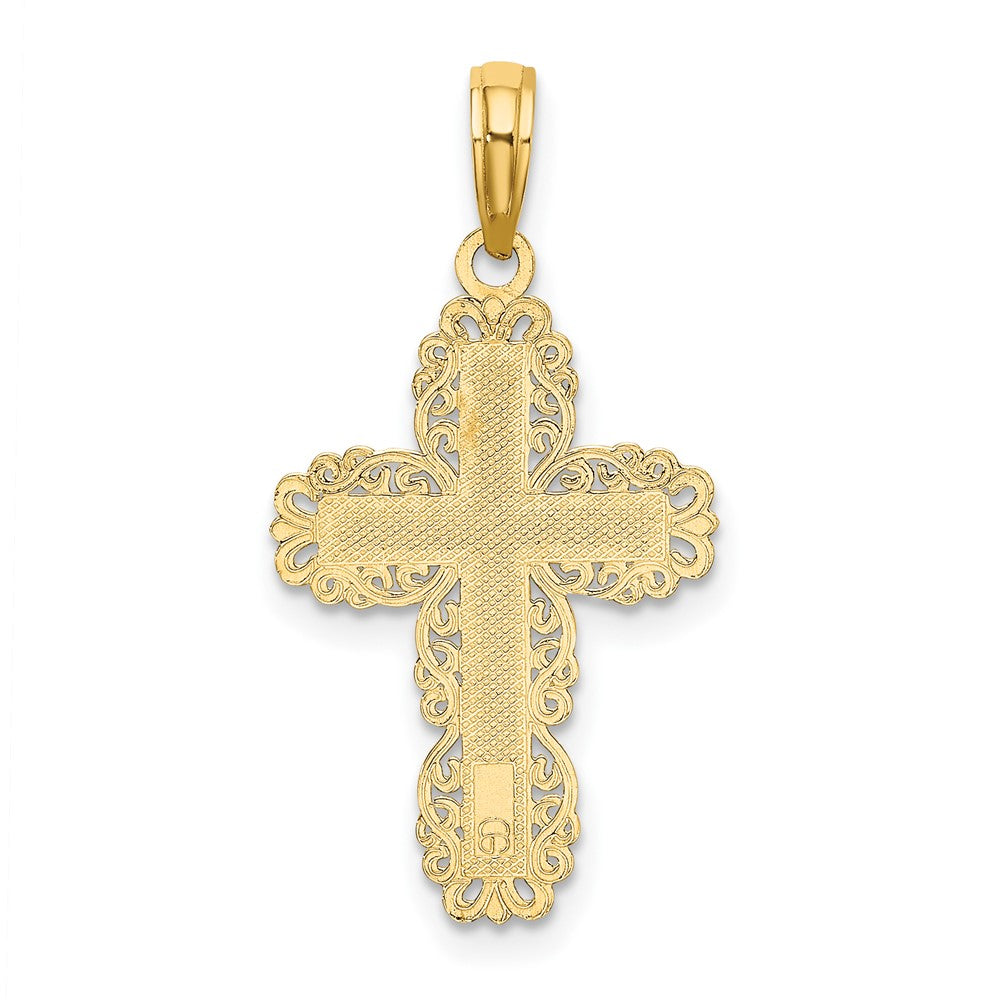 10K Gelbgold 10K Strukturiert mit Lace Zierde Kreuz Charm