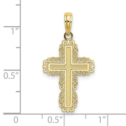 10K Gelbgold 10K Strukturiert mit Lace Zierde Kreuz Charm