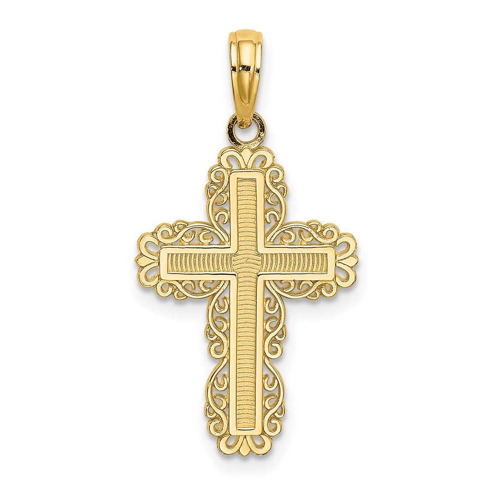 10K Gelbgold 10K Strukturiert mit Lace Zierde Kreuz Charm