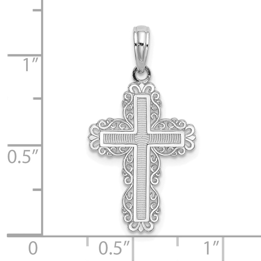 10K Weißgold 10K Strukturiert mit Lace Zierde Kreuz Charm