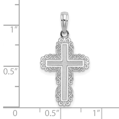10K Weißgold 10K Strukturiert mit Lace Zierde Kreuz Charm