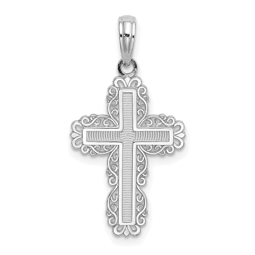 10K Weißgold 10K Strukturiert mit Lace Zierde Kreuz Charm