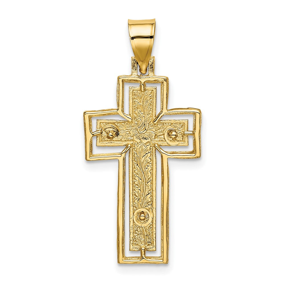 10K Gelbgold 10K Strukturiert Kruzifix mit Rahmen Charm