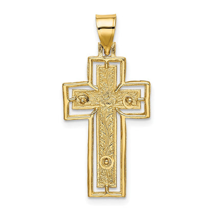 10K Gelbgold 10K Strukturiert Kruzifix mit Rahmen Charm