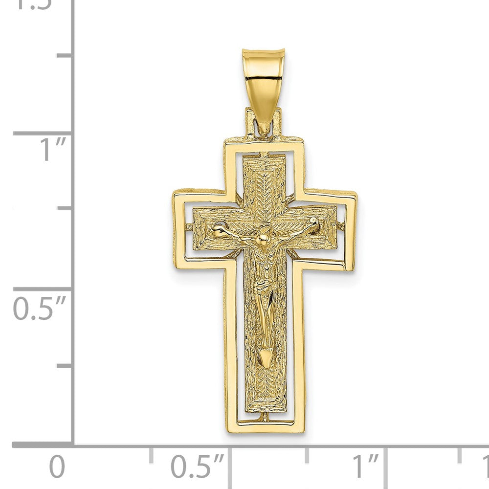 10K Gelbgold 10K Strukturiert Kruzifix mit Rahmen Charm