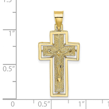 10K Gelbgold 10K Strukturiert Kruzifix mit Rahmen Charm