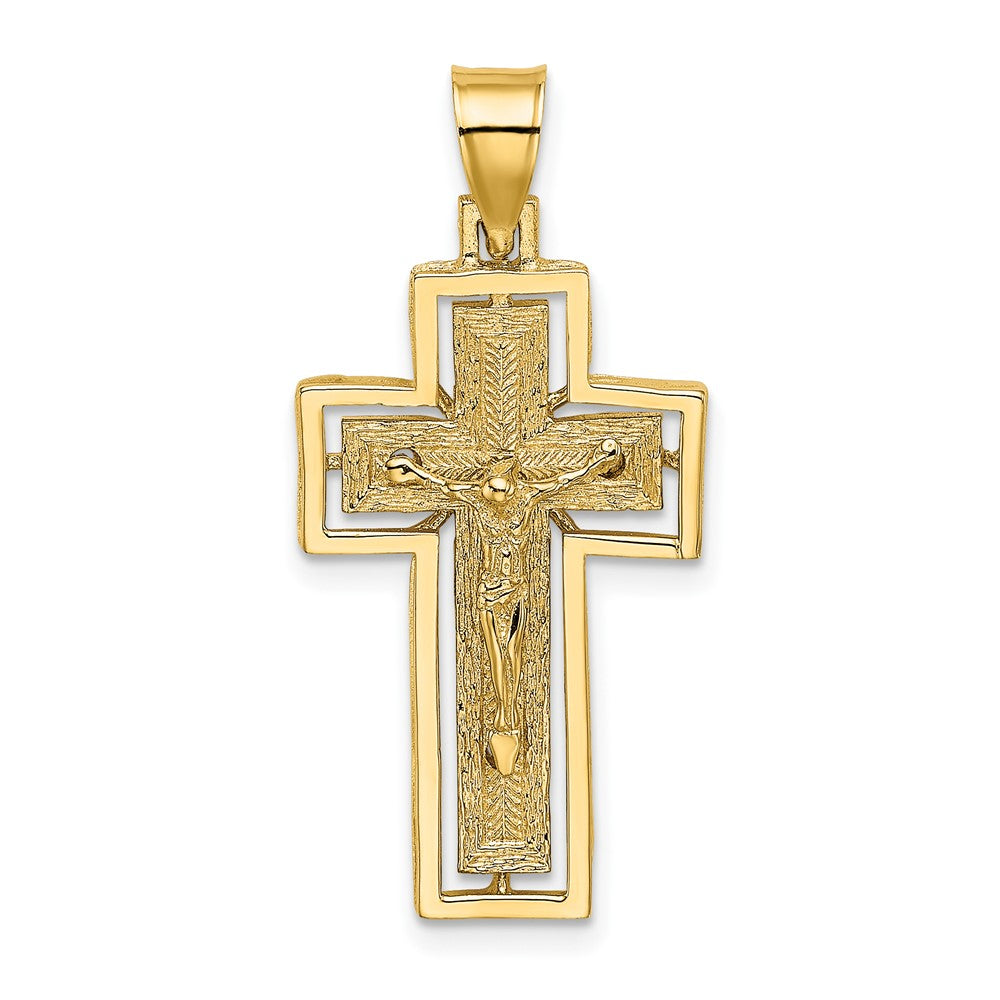 10K Gelbgold 10K Strukturiert Kruzifix mit Rahmen Charm