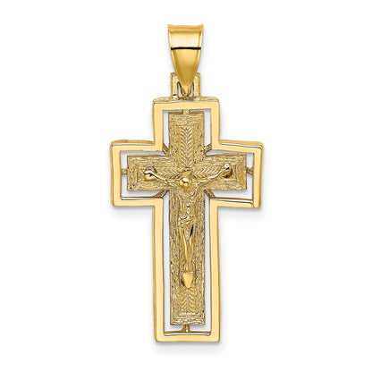 10K Gelbgold 10K Strukturiert Kruzifix mit Rahmen Charm
