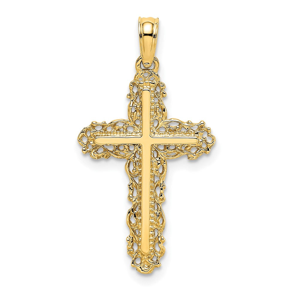 10K Gelbgold 10K Kreuz mit Filigran Lace Zierde Charm