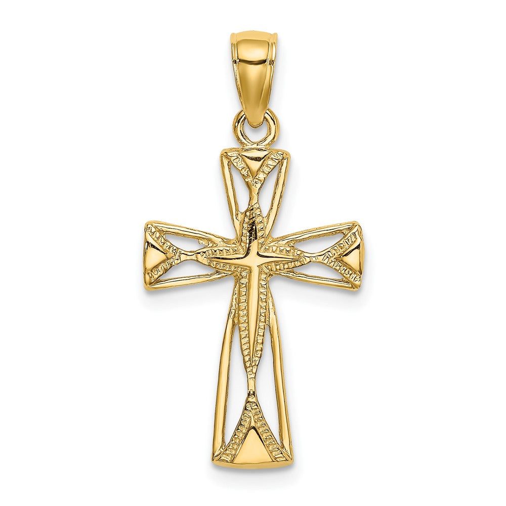 10K Gelbgold 10K Poliert Ausgeschnitten Design Kreuz Charm