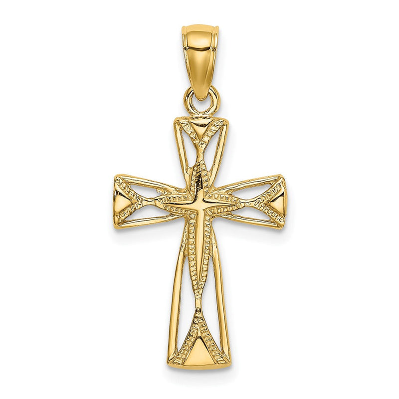 10K Gelbgold 10K Poliert Ausgeschnitten Design Kreuz Charm
