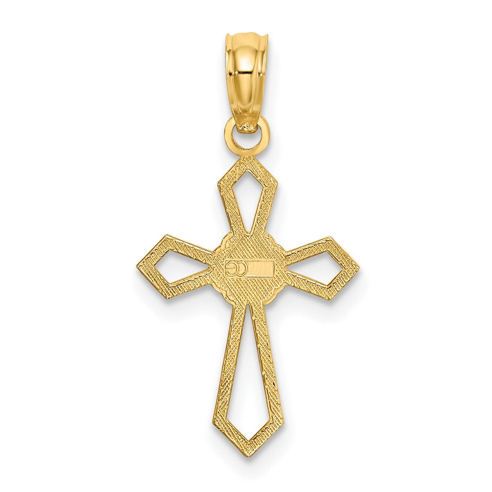 10K Gelbgold 10K Ausgeschnitten und Flach Kreuz mit Blume Charm
